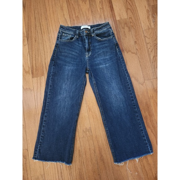 Kancan Wide Leg Cropped Jeans Raw Hem Dark Wash Denim Womens‎ Size 27 - Picture 1 of 10